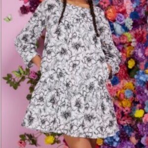 White and Black Embroidered Dress NY & Company Boho Tiered Pockets Cotton Small